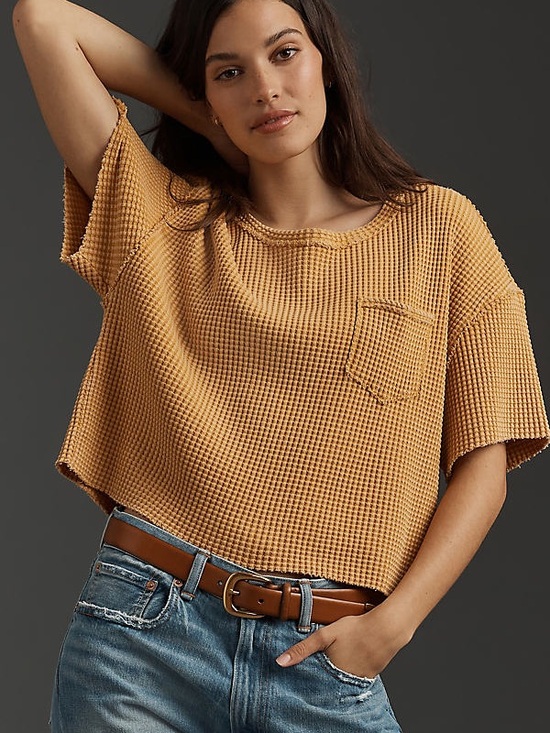 Pilcro Tops - PILCRO Anthropologie Waffle Knit Tee in Mustard Yellow
